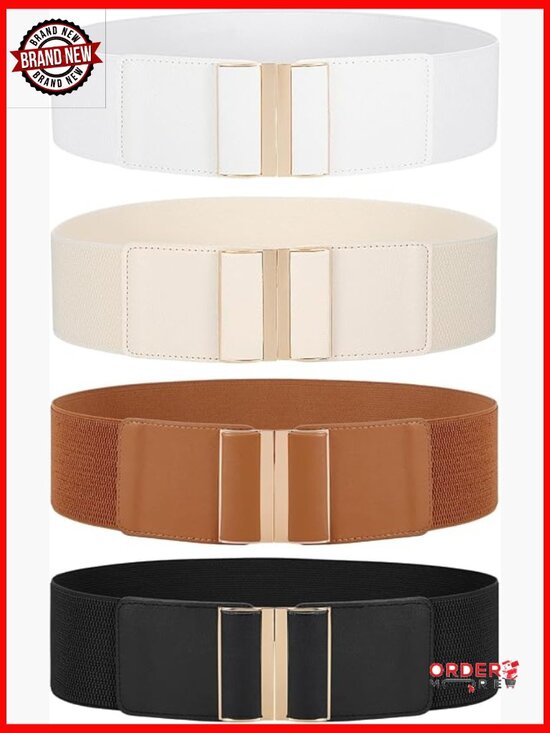 Accessories - 4 Pack Elastic Waist Belts - Stretchy Dress Belts for Women (Size 25-41")